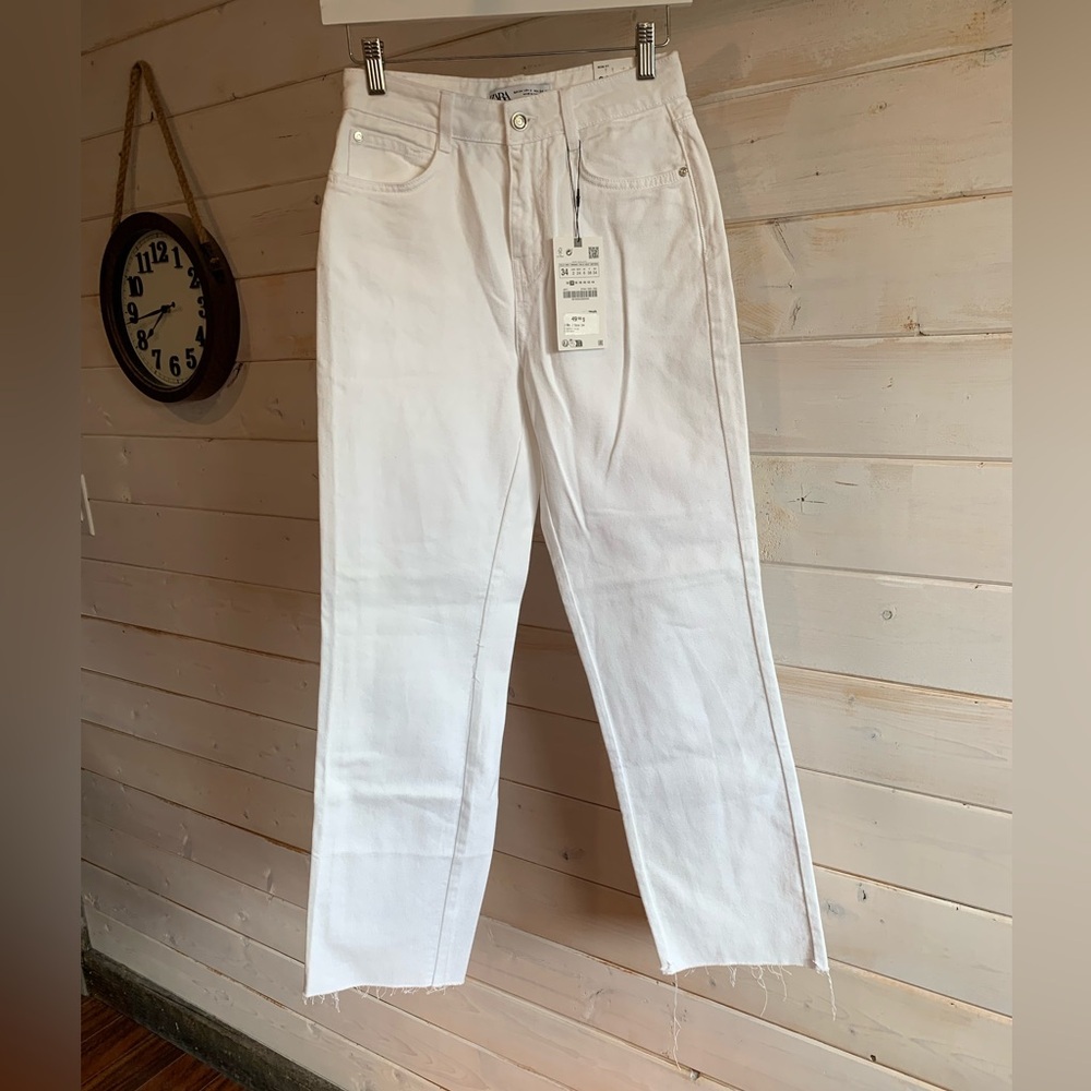 Zara High Rise Straight Leg Jeans - White
